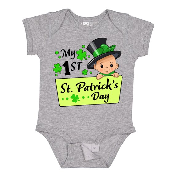 Inktastic My 1st St. Patrick's Day- Baby in Top Hat and Bow Boys or Girls Baby Bodysuit