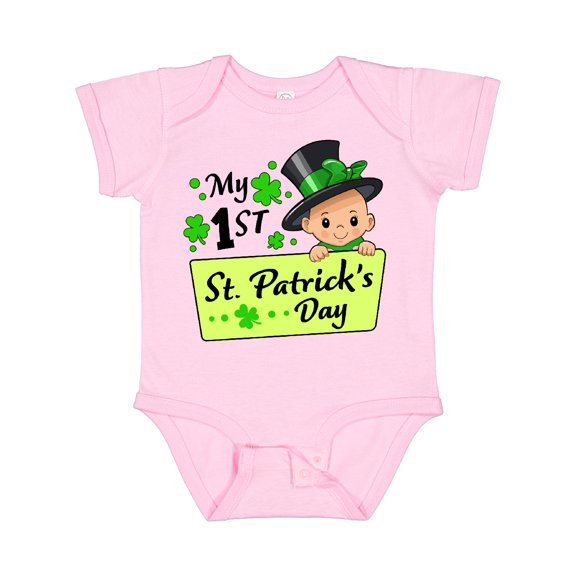 Inktastic My 1st St. Patrick's Day- Baby in Top Hat and Bow Boys or Girls Baby Bodysuit