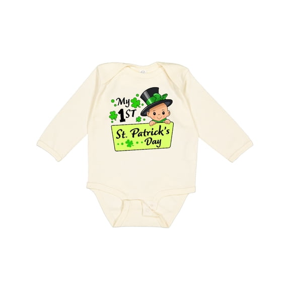 Inktastic My 1st St. Patrick's Day- Baby in Top Hat and Bow Boys or Girls Long Sleeve Baby Bodysuit