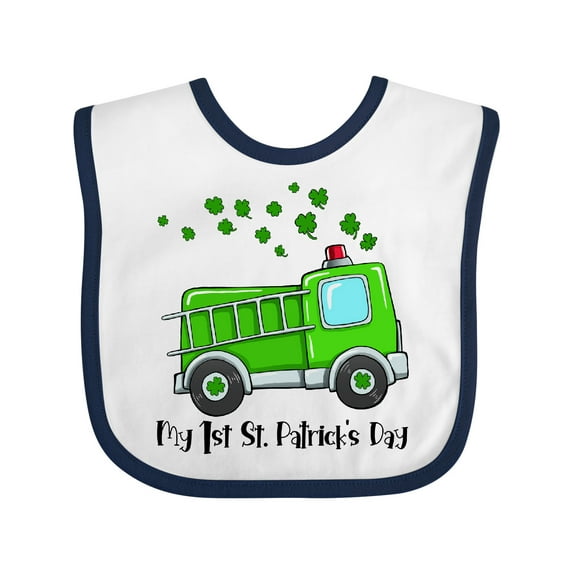Inktastic My 1st St. Patrick's Day Green Fire Truck with Clovers Boys or Girls Baby Bib