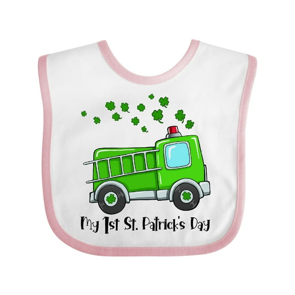 Inktastic My 1st St. Patrick's Day Green Fire Truck with Clovers Boys or Girls Baby Bib