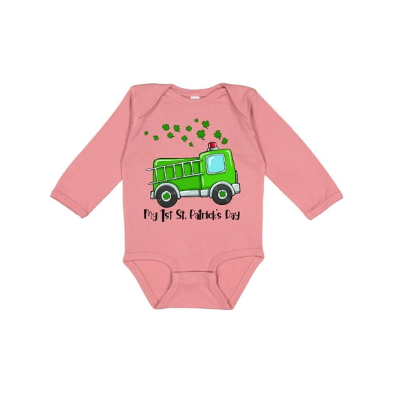 Inktastic My 1st St. Patrick's Day Green Fire Truck with Clovers Boys or Girls Long Sleeve Baby Bodysuit