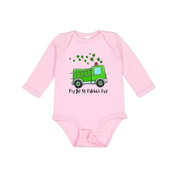 Inktastic My 1st St. Patrick's Day Green Fire Truck with Clovers Boys or Girls Long Sleeve Baby Bodysuit