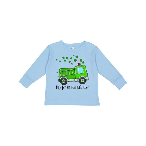 Inktastic My 1st St. Patrick's Day Green Fire Truck with Clovers Boys or Girls Long Sleeve Toddler T-Shirt