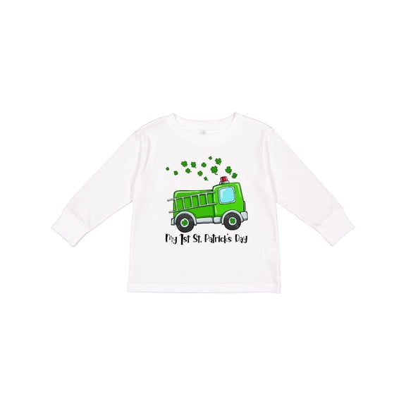 Inktastic My 1st St. Patrick's Day Green Fire Truck with Clovers Boys or Girls Long Sleeve Toddler T-Shirt