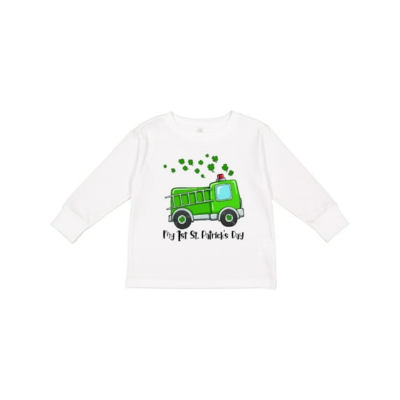 Inktastic My 1st St. Patrick's Day Green Fire Truck with Clovers Boys or Girls Long Sleeve Toddler T-Shirt