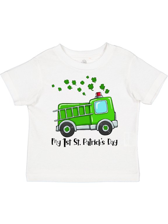 Inktastic My 1st St. Patrick's Day Green Fire Truck with Clovers Boys or Girls Toddler T-Shirt