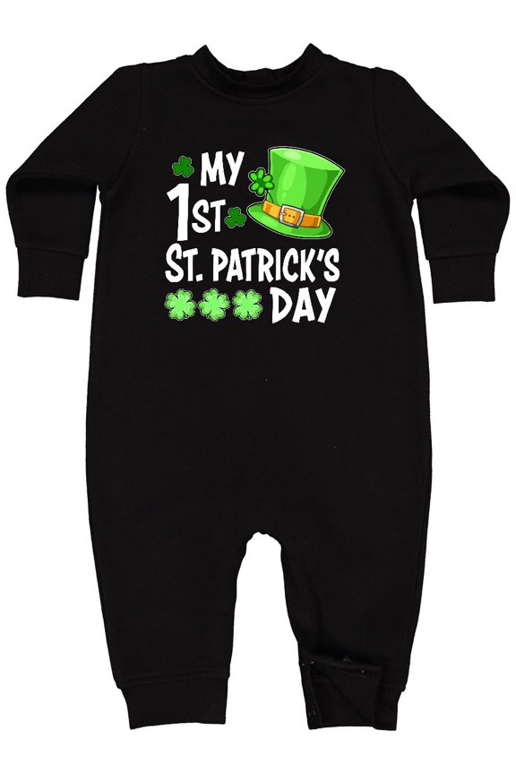 My 1st St. Patrick's Day Green Top Hat and Clovers Baby Fleece Romper