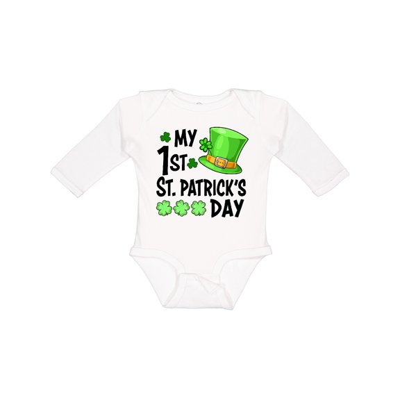 Inktastic My 1st St. Patrick's Day Green Top Hat and Clovers Boys or Girls Long Sleeve Baby Bodysuit