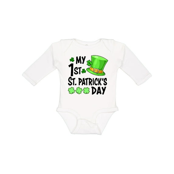 Inktastic My 1st St. Patrick's Day Green Top Hat and Clovers Boys or Girls Long Sleeve Baby Bodysuit
