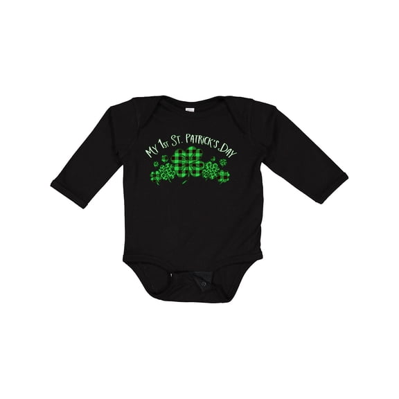 Inktastic My 1st St. Patrick's Day with Plaid Shamrocks Boys or Girls Long Sleeve Baby Bodysuit
