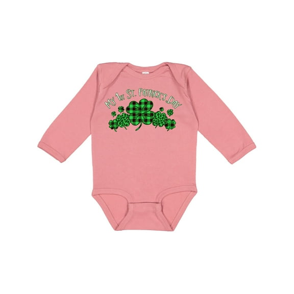 Inktastic My 1st St. Patrick's Day with Plaid Shamrocks Boys or Girls Long Sleeve Baby Bodysuit