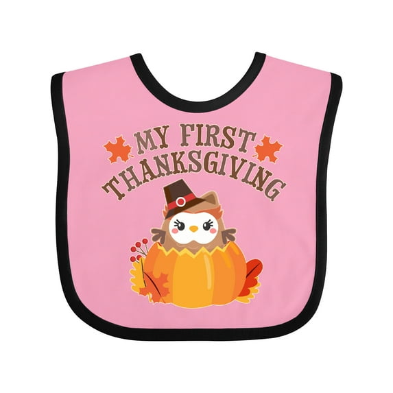 Inktastic My 1st Thanksgiving Cute Owl in Pumpkin Boys or Girls Baby Bib