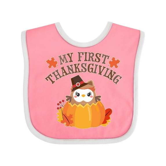 Inktastic My 1st Thanksgiving Cute Owl in Pumpkin Boys or Girls Baby Bib
