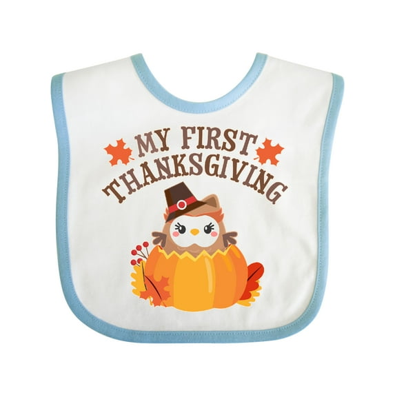 Inktastic My 1st Thanksgiving Cute Owl in Pumpkin Boys or Girls Baby Bib