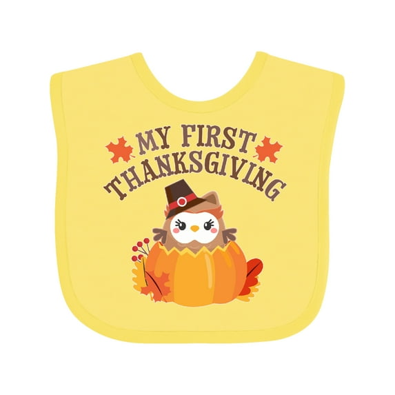 Inktastic My 1st Thanksgiving Cute Owl in Pumpkin Boys or Girls Baby Bib