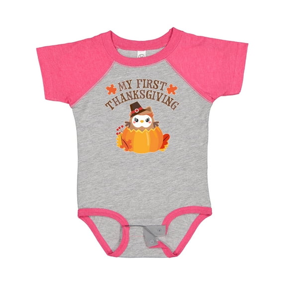 Inktastic My 1st Thanksgiving Cute Owl in Pumpkin Boys or Girls Baby Bodysuit