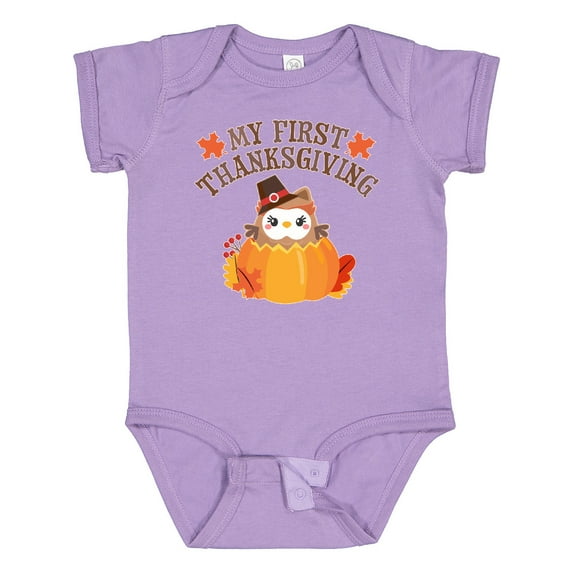 Inktastic My 1st Thanksgiving Cute Owl in Pumpkin Boys or Girls Baby Bodysuit
