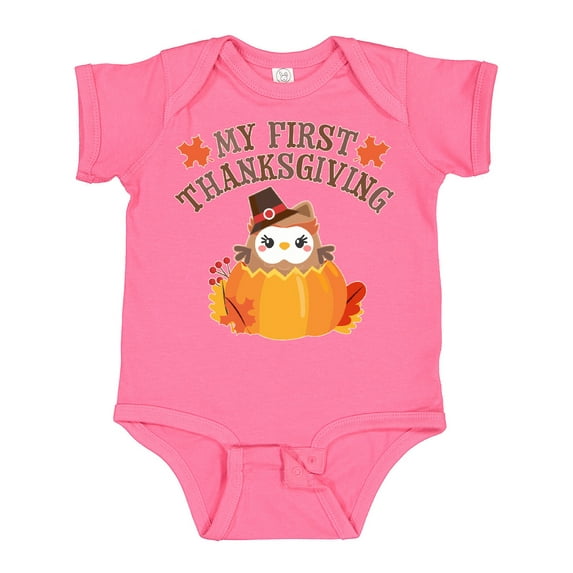 Inktastic My 1st Thanksgiving Cute Owl in Pumpkin Boys or Girls Baby Bodysuit