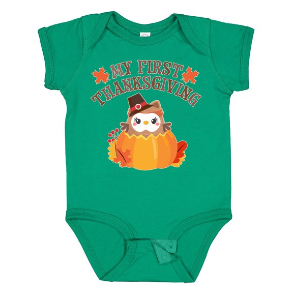 Inktastic My 1st Thanksgiving Cute Owl in Pumpkin Boys or Girls Baby Bodysuit