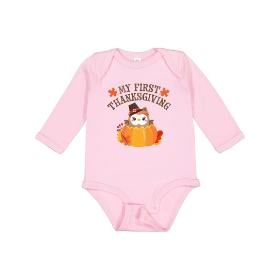 Inktastic My 1st Thanksgiving Cute Owl in Pumpkin Boys or Girls Long Sleeve Baby Bodysuit