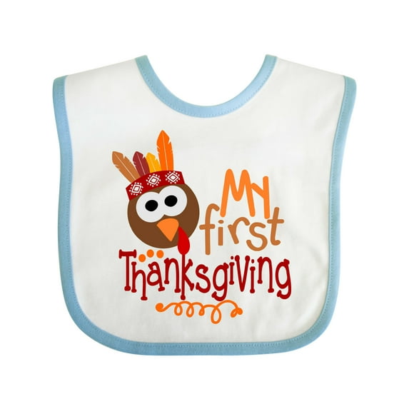 Inktastic My 1st Thanksgiving Cute Turkey with Feathers Boys or Girls Baby Bib