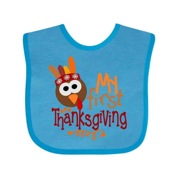 Inktastic My 1st Thanksgiving Cute Turkey with Feathers Boys or Girls Baby Bib