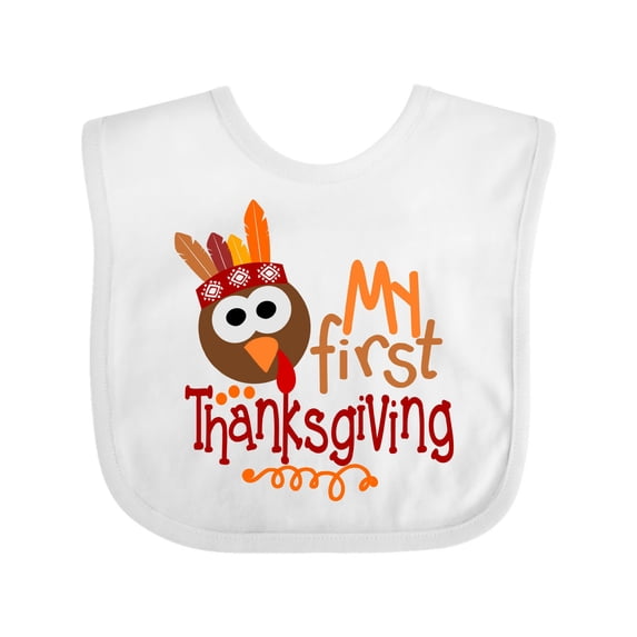 Inktastic My 1st Thanksgiving Cute Turkey with Feathers Boys or Girls Baby Bib