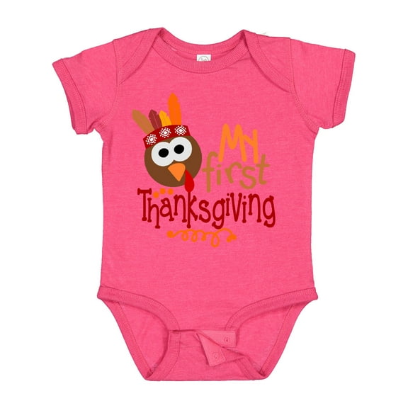Inktastic My 1st Thanksgiving Cute Turkey with Feathers Boys or Girls Baby Bodysuit