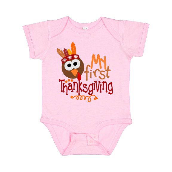 Inktastic My 1st Thanksgiving Cute Turkey with Feathers Boys or Girls Baby Bodysuit