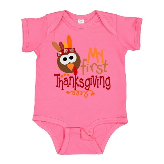 Inktastic My 1st Thanksgiving Cute Turkey with Feathers Boys or Girls Baby Bodysuit
