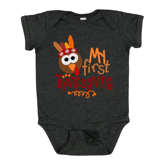 Inktastic My 1st Thanksgiving Cute Turkey with Feathers Boys or Girls Baby Bodysuit