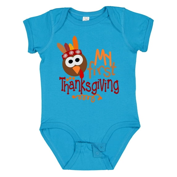 Inktastic My 1st Thanksgiving Cute Turkey with Feathers Boys or Girls Baby Bodysuit