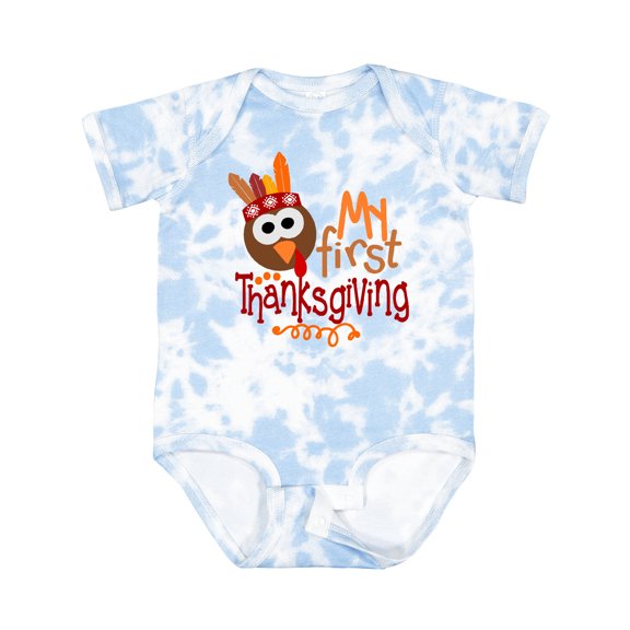 Inktastic My 1st Thanksgiving Cute Turkey with Feathers Boys or Girls Baby Bodysuit
