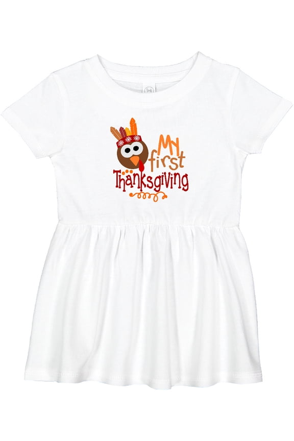 My 1st Thanksgiving Cute Turkey with Feathers Girls Baby Dress