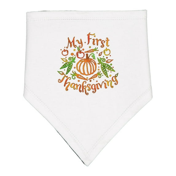 Inktastic My 1st Thanksgiving Pumpkin Vegetables in Orange and Green Baby Bandana Bib