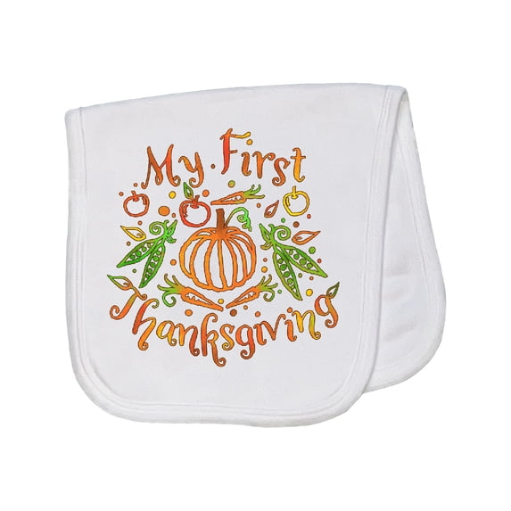 Inktastic My 1st Thanksgiving Pumpkin Vegetables in Orange and Green Baby Burp Cloth