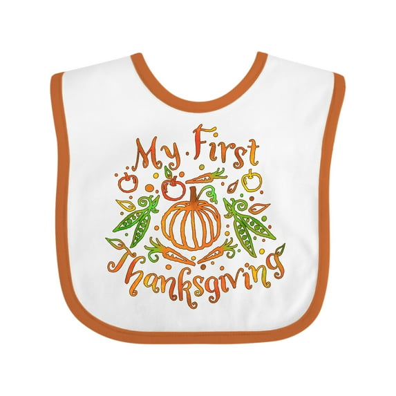 Inktastic My 1st Thanksgiving Pumpkin Vegetables in Orange and Green Boys or Girls Baby Bib