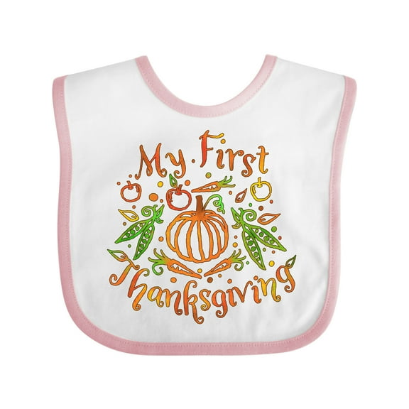 Inktastic My 1st Thanksgiving Pumpkin Vegetables in Orange and Green Boys or Girls Baby Bib