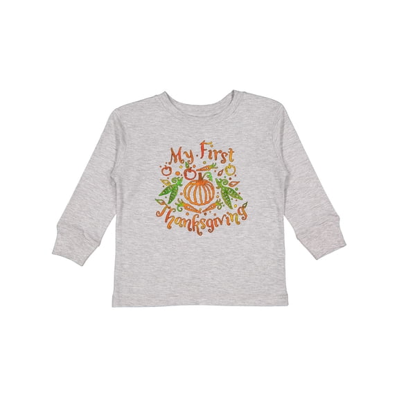 Inktastic My 1st Thanksgiving Pumpkin Vegetables in Orange and Green Boys or Girls Long Sleeve Toddler T-Shirt