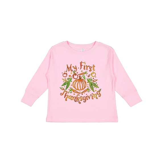 Inktastic My 1st Thanksgiving Pumpkin Vegetables in Orange and Green Boys or Girls Long Sleeve Toddler T-Shirt