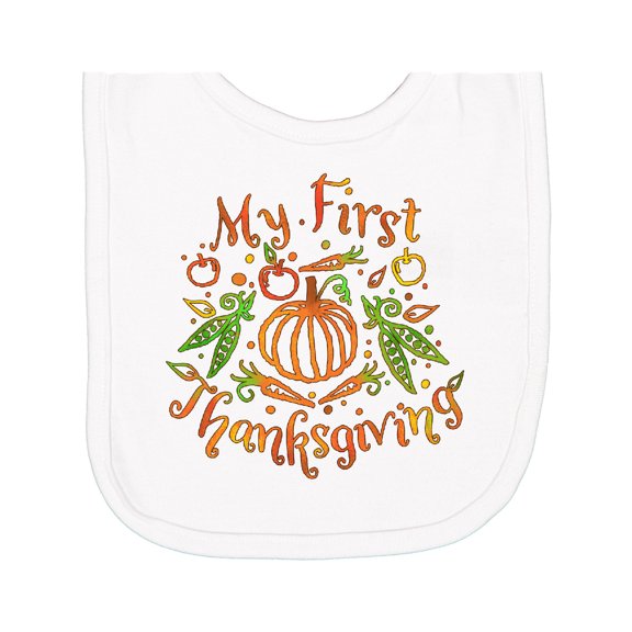 Inktastic My 1st Thanksgiving Pumpkin Vegetables in Orange and Green Newborn Bib