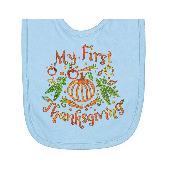 Inktastic My 1st Thanksgiving Pumpkin Vegetables in Orange and Green Newborn Bib