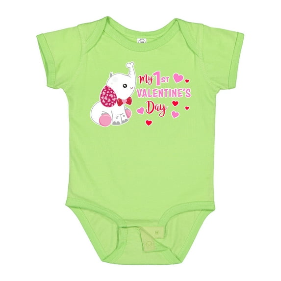 Inktastic My 1st Valentine's Day with Elephant Girls Baby Bodysuit