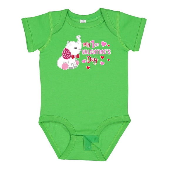 Inktastic My 1st Valentine's Day with Elephant Girls Baby Bodysuit