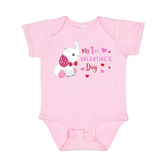 Inktastic My 1st Valentine's Day with Elephant Girls Baby Bodysuit