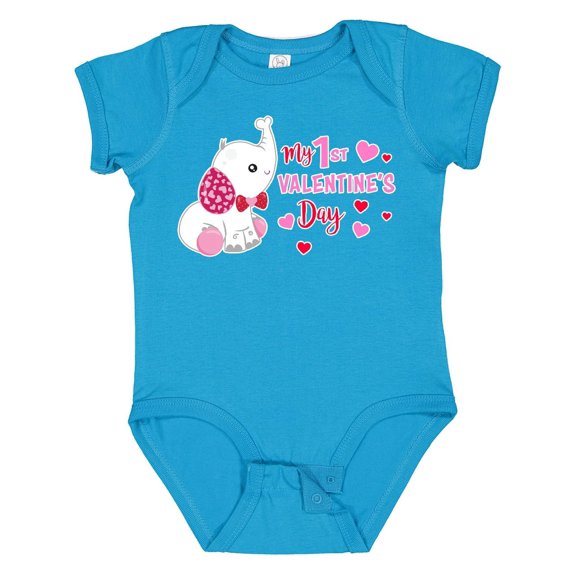 Inktastic My 1st Valentine's Day with Elephant Girls Baby Bodysuit