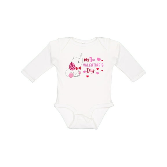 Inktastic My 1st Valentine's Day with Elephant Girls Long Sleeve Baby Bodysuit