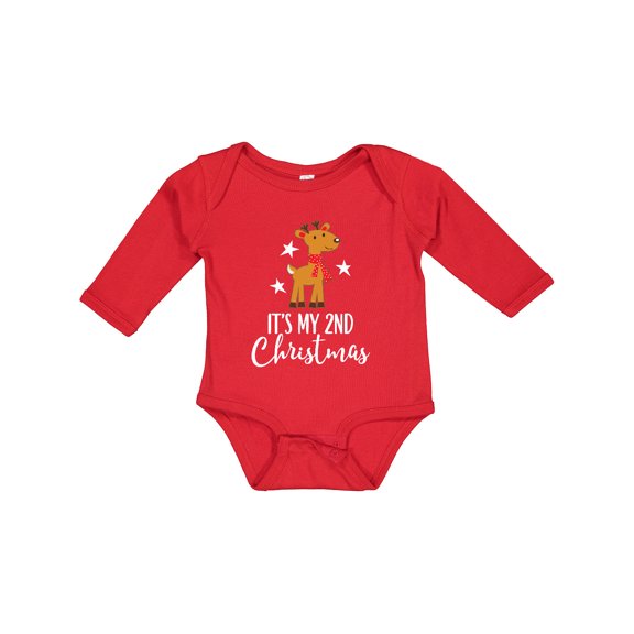 Inktastic My 2nd Christmas Reindeer Childs Boys or Girls Long Sleeve Baby Bodysuit