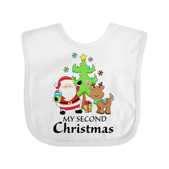 Inktastic My 2nd Christmas with Santa Reindeer and Tree Boys or Girls Baby Bib